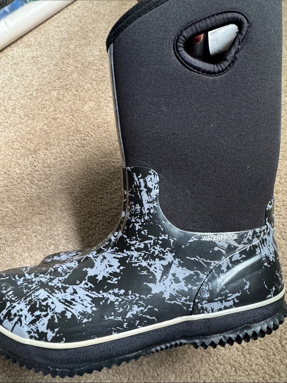 Black and Gray Marble Kids Rain Boots similar to Bogs